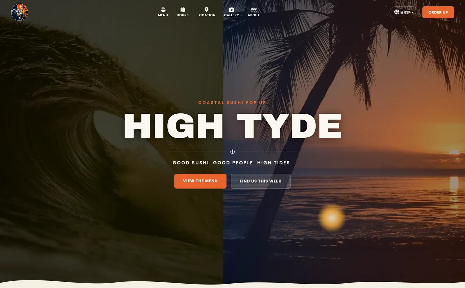 Screenshot suggestion: the High Tyde Sushi homepage hero on a phone